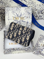 DIOR 25S SADDLE JASMINE GUSSET CARD HOLDER 10 IN BLUE OBLIQUE JACQUARD CANVAS