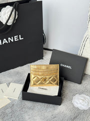 CHANEL 25S CARD HOLDER 11 IN GOLD LAMBSKIN GOLD HARDWARE
