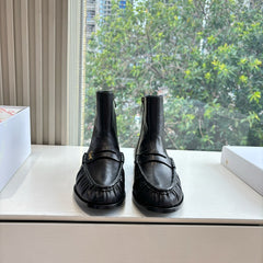 YSL 25S ANKLE FLAT BOOTS IN BLACK LAMBSKIN WITH SIDE ZIPPER