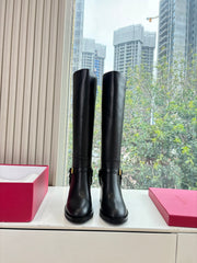 VALENTINO 25S HIGH-CUT SIGNATURE LOGO BOOTS 60 MM IN BLACK CALFSKIN WITH GOLD HARDWARE