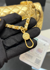 CHANEL 25S FLAP CHARM BAG 13 IN GOLD METALLIC LAMBSKIN