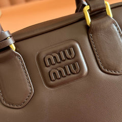 MIUMIU 26S ARCADIE BAG 19 IN DARK BROWN CALFSKIN GOLD HARDWARE