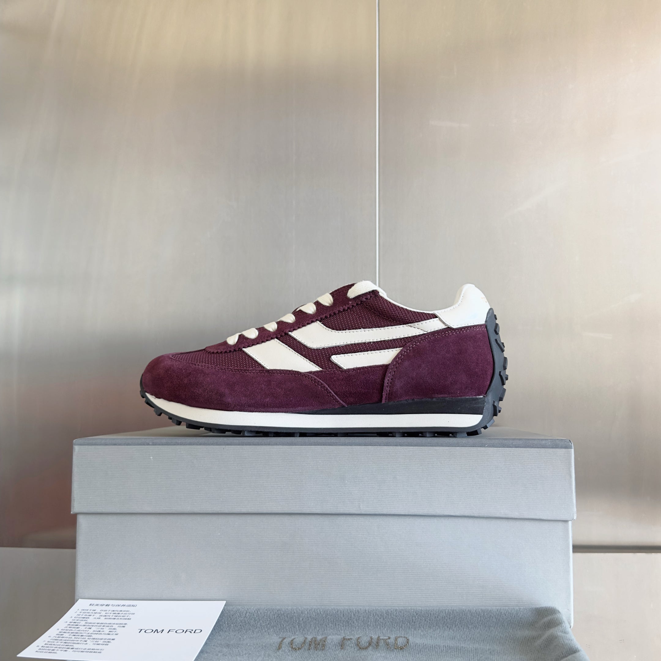 TOM FORD 26S SNEAKERS IN WINE RED SUEDE