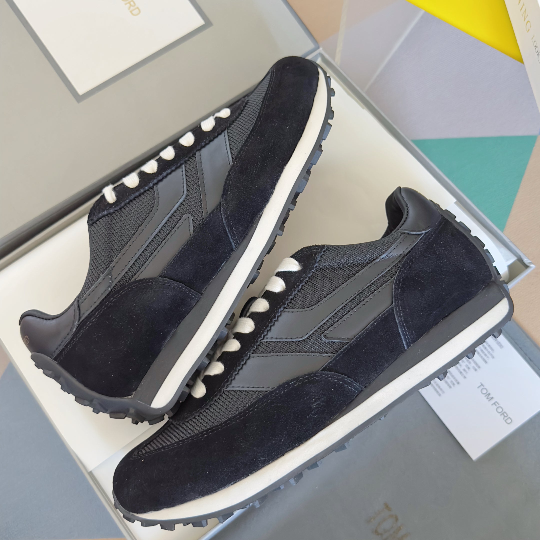 TOM FORD 26S SNEAKERS IN BLACK SUEDE AND CALFSKIN