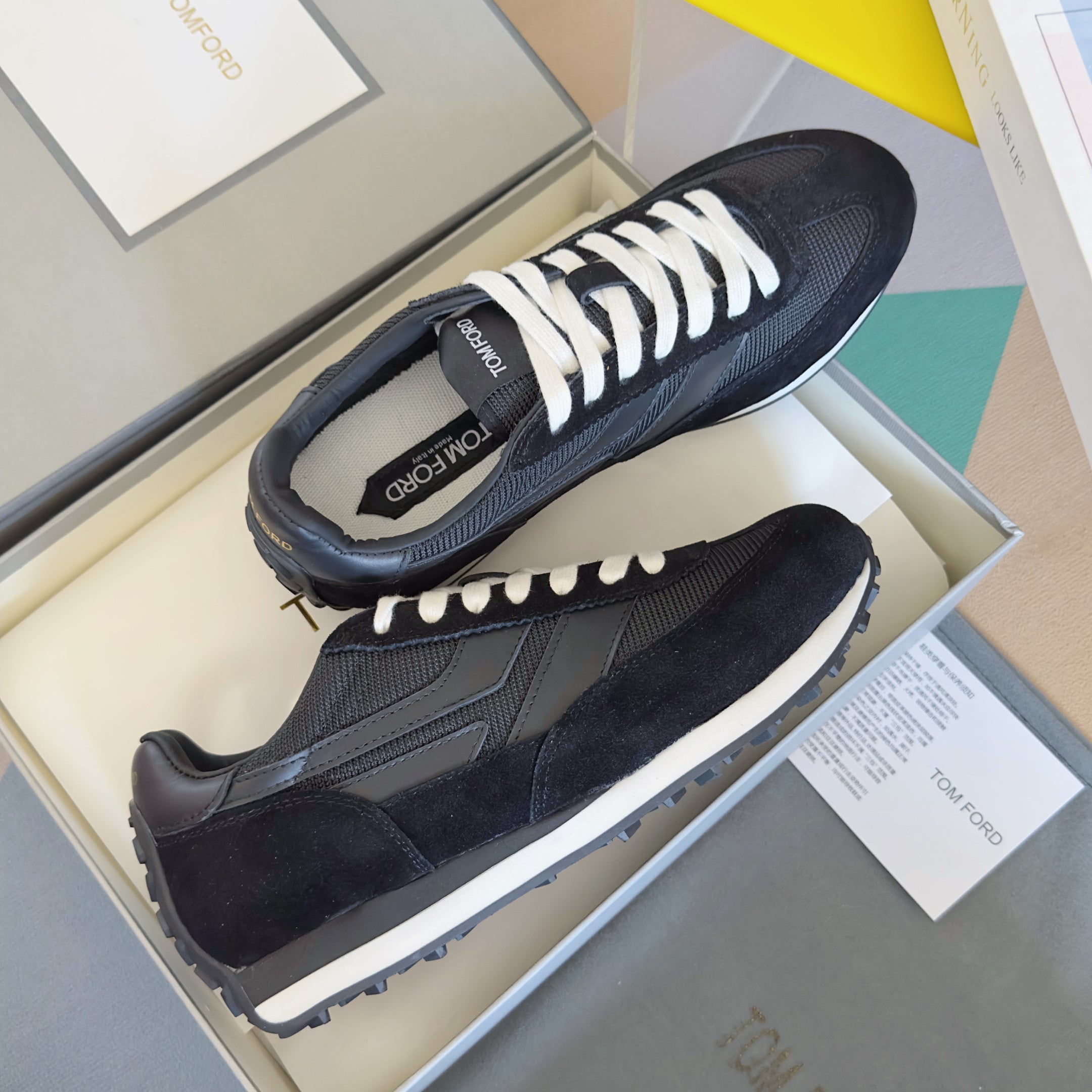 TOM FORD 26S SNEAKERS IN BLACK SUEDE AND CALFSKIN