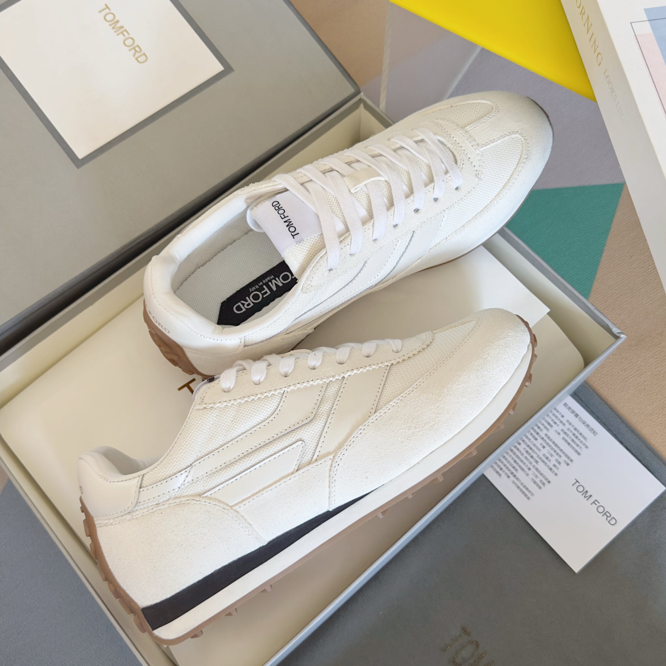TOM FORD 26S SNEAKERS IN WHITE SUEDE AND CALFSKIN