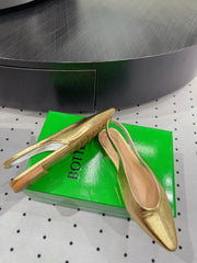 BOTTEGA VENETA 26S SLINGBACK FLATS IN GOLD CALFSKIN