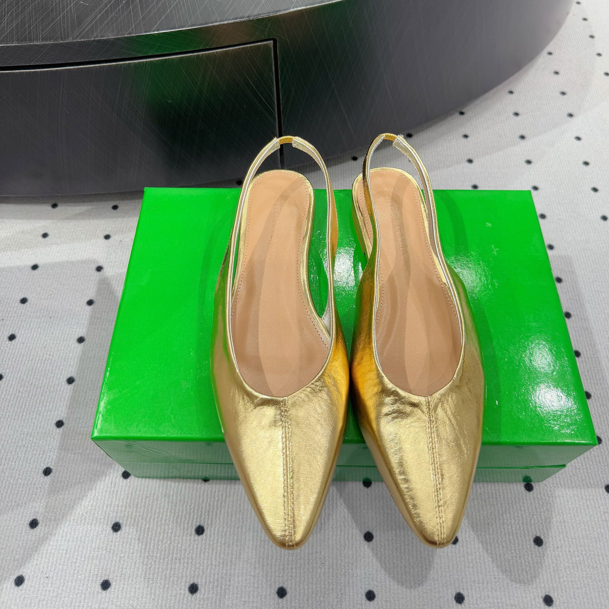 BOTTEGA VENETA 26S SLINGBACK FLATS IN GOLD CALFSKIN
