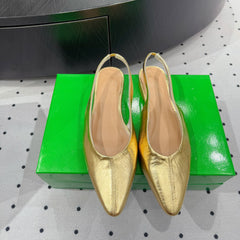 BOTTEGA VENETA 26S SLINGBACK FLATS IN GOLD CALFSKIN