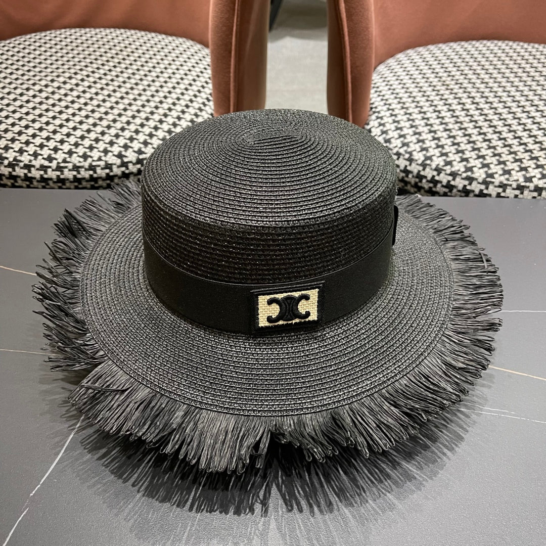 WIDE BRIM HAT MODEL 651883 IN BLACK WOVEN STRAW