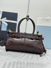 PRADA 25S BONNIE MINI HANDBAG 23 IN DARK BROWN CALFSKIN GOLD HARDWARE