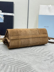 PRADA 25S BONNIE SMALL SHOULDER BAG 26 IN BROWN SUEDE GOLD HARDWRE