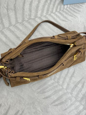 PRADA 25S BONNIE SMALL SHOULDER BAG 26 IN BROWN SUEDE GOLD HARDWRE