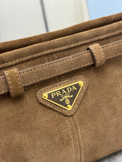 PRADA 25S BONNIE SMALL SHOULDER BAG 26 IN BROWN SUEDE GOLD HARDWRE