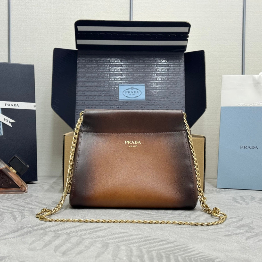 PRADA 25S ENCHAINE MINI BAG 22 IN COGNAC CALFSKIN GOLD HARDWARE