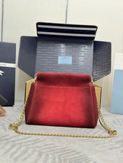 PRADA 25S ENCHAINE MINI BAG 22 IN RUBY RED SUEDE GOLD HARDWARE