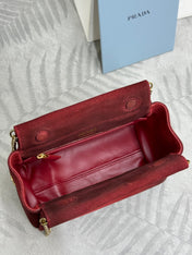 PRADA 25S ENCHAINE MINI BAG 22 IN RUBY RED SUEDE GOLD HARDWARE
