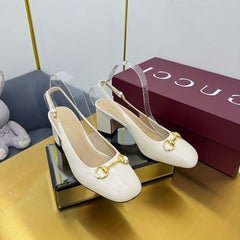 GG HIGH HEELS 65 IN CREAM WHITE GLOSSY LEATHER WITH GOLD HARDWARE