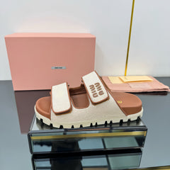 PLATFORM SANDALS IN BROWN EVA SOLE WHITE WITH BROWN POLKA DOTS