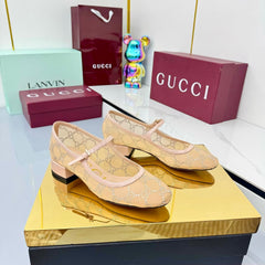 GG MARY JANE HEEL 25S 25 MM IN CAMEL BEIGE SEQUINED MESH FABRIC