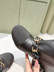 CHANEL 25S CALF-LENGTH BOOTS 45MM IN BLACK CALFSKIN GOLD HARDWARE