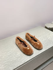 PRADA 25S MARY JANE BALLET FLATS IN BROWN FUR