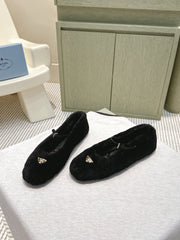 PRADA 25S MARY JANE BALLET FLATS IN BLACK FUR