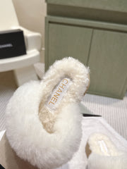 CHANEL 25S FUR-LINED MULES IN BEIGE AND BLACK SUEDE