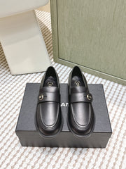 CHANEL 25S GODDESS FLAT LOAFERS IN BLACK CALFSKIN GOLD HARDWARE