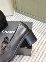 CHANEL 25S GODDESS MOCCASIN LOAFERS 65MM IN BLACK CALFSKIN GOLD HARDWARE