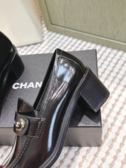 CHANEL 25S GODDESS MOCCASIN LOAFERS 65MM IN BLACK GLOSSY CALFSKIN GOLD HARDWARE