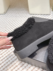 CHANEL 25S SHORT SUEDE BOOTS IN BLACK WITH SHEEPSKIN LINING