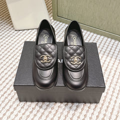 CHANEL 25S LOAFERS MOCCASIN 65MM IN BLACK CALFSKIN GOLD HARDWARE