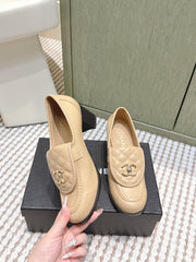 CHANEL 25S LOAFERS MOCCASIN 65MM IN WARM BEIGE CALFSKIN GOLD HARDWARE