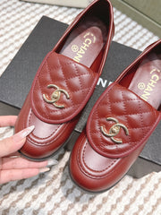 CHANEL 25S LOAFERS MOCCASIN 65MM IN BURGUNDY RED CALFSKIN GOLD HARDWARE
