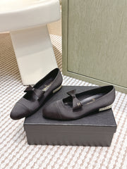CHANEL 25S MARY JANE BALLET FLATS IN BLACK SILK WITH BOW