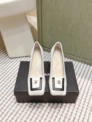CHANEL 25S SLINGBACK SHOES 90MM IN WHITE CALFSKIN SQUARE TOE GOLD HARDWARE
