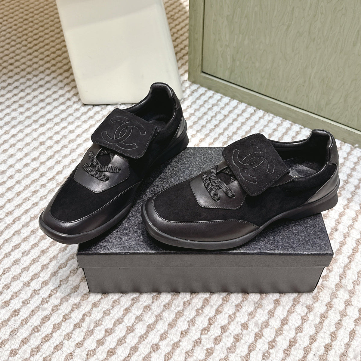 CHANEL 25S SNEAKERS 35MM IN BLACK SUEDE WITH VELCRO STRAPS