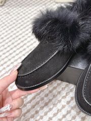 CHANEL 25S LOAFERS MOCCASIN IN BLACK SUEDE WITH MINK FUR LINING