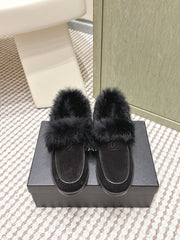 CHANEL 25S LOAFERS MOCCASIN IN BLACK SUEDE WITH MINK FUR LINING