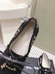CHANEL 25S MOCCASINS IN BLACK AND LIGHT GREY SUEDE
