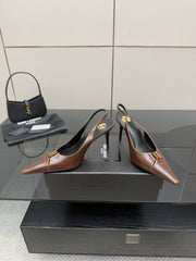 YSL 25S SLINGBACK HIGH HEELS 90 MM IN CHESTNUT BROWN LAMBSKIN WITH GOLD HARDWARE STYLE 12