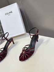CELINE 26S HIGH-HEEL SANDALS 60 MM IN DARK RED CALFSKIN