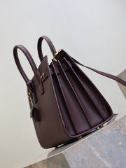 YSL 25S SAC DE JOUR GM 32 IN ROUGE CABERNET SUPPLE GRAINED CALFSKIN