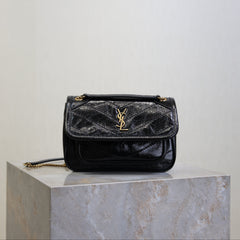 YSL 25S NIKI BAG 18 IN BLACK GLOSSY CALFSKIN GOLD HARDWRE