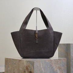 YSL 25S LE 5 À 7 BEA 50 IN DARK GRAY SUEDE GOLD HARDWARE