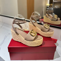 VLTN ESPADRILLE WEDGE SANDALS 25S 90 MM IN BEIGE BROWN LAMBSKIN STYLE 5