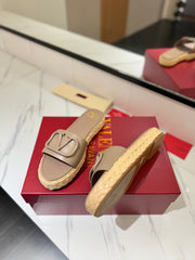 VLTN ESPADRILLE SLIDES 25S IN BEIGE BROWN LAMBSKIN STYLE 10