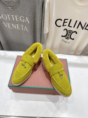 LP 25S SUMMER CHARMS WALK LOAFERS IN OLIVE YELLOW SUEDE AND FLEECE