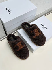 CELINE 25S GEORGIA SLIDE IN SHEARLING IN DARK BROWN